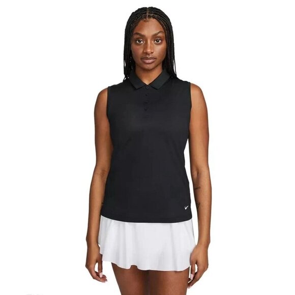 Nike Dri-FIT Victory Sleeveless Golf Polo Top Women's Black Solid Pullover - Picture 1 of 16